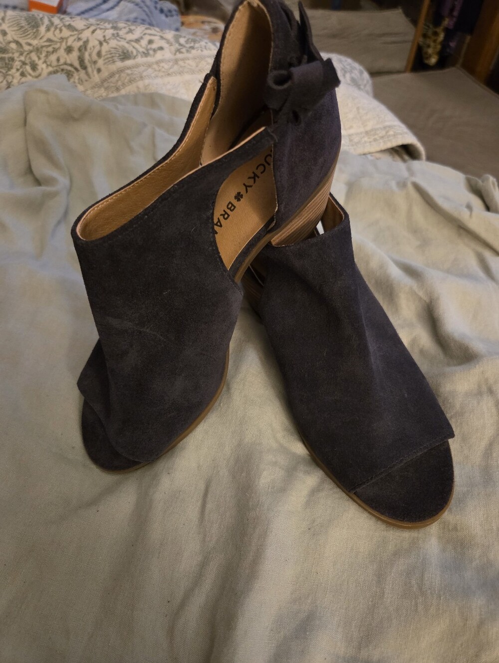 Lucky Brand Suede Open-Toe Block Heel Booties